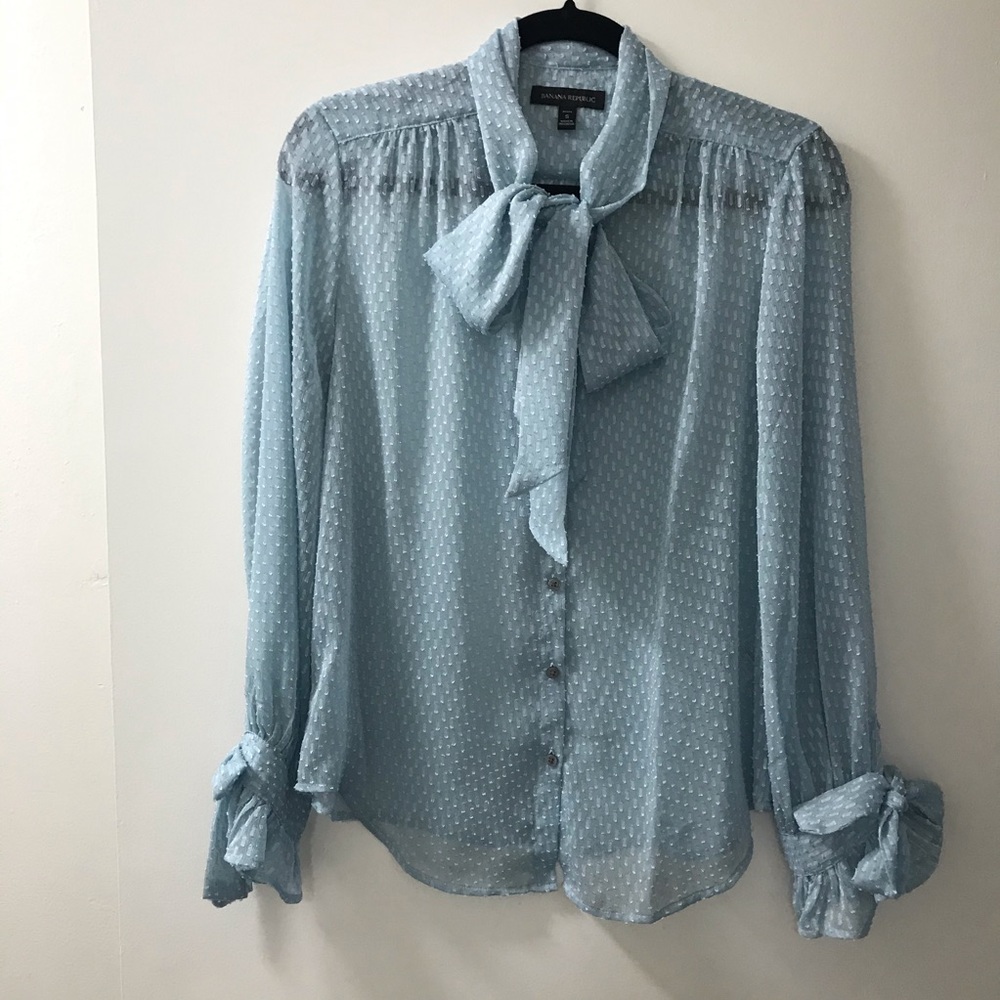 Banana Republic Tie Neck Dot Bow Sleeve Blouse